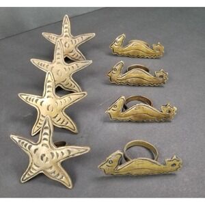 Vintage 1994 DII Brass Napkin Rings Set of 8 Starfish Sea Horse Coastal Nautical